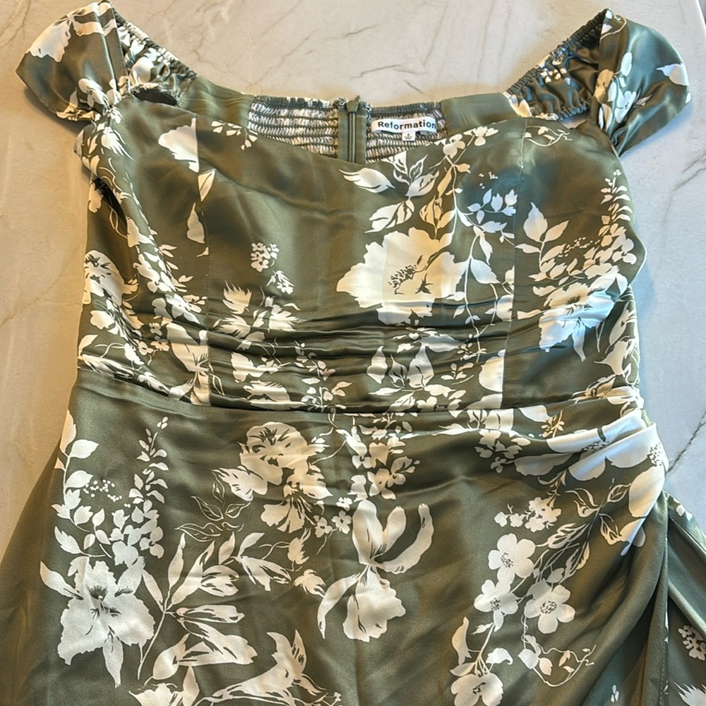 Reformation Green Floral Dress